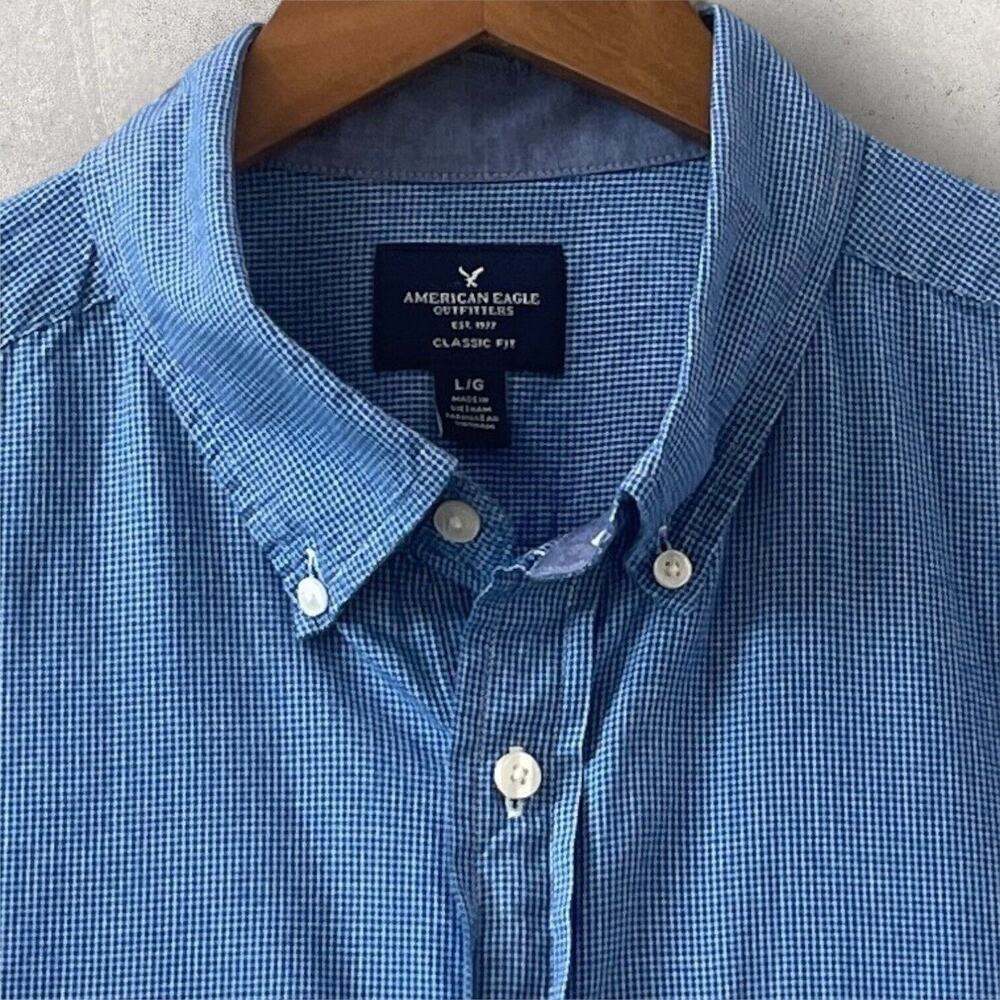 American Eagle Men Blue small plaid Button Down Classic Fit Long Sleeve SZ/L-G - Picture 6 of 14